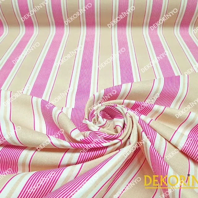 Fuşya Bej Çizgili Döşemelik Kumaş