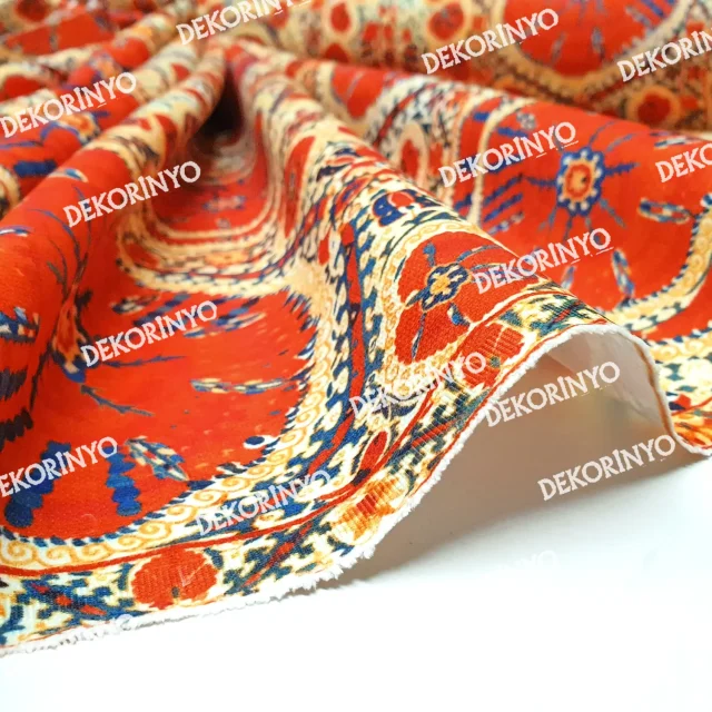 Özbek Madalyon Desenli Döşemelik Kumaş