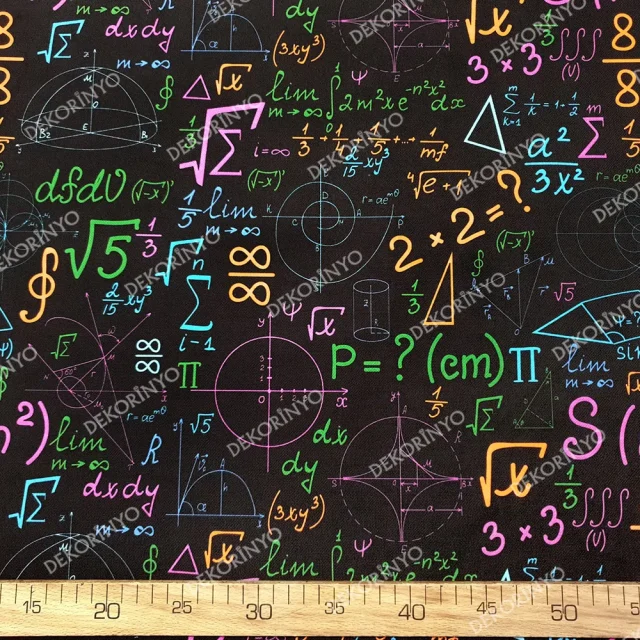 Matematik Sembol ve Formülleri Desenli Kumaş