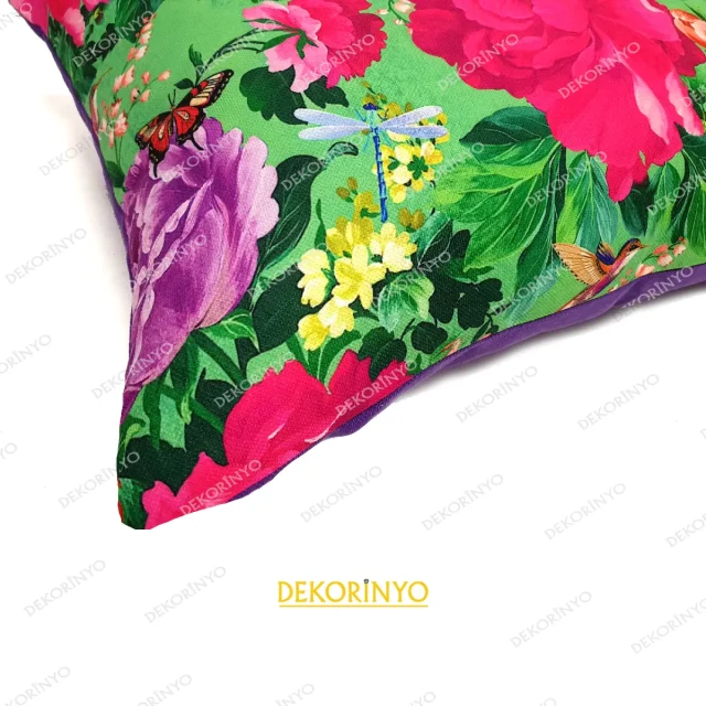 Bahar Gülleri Desenli Dikdörtgen Kırlent