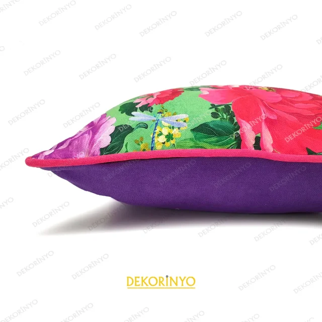 Bahar Gülleri Desenli Biyeli Kare Kırlent