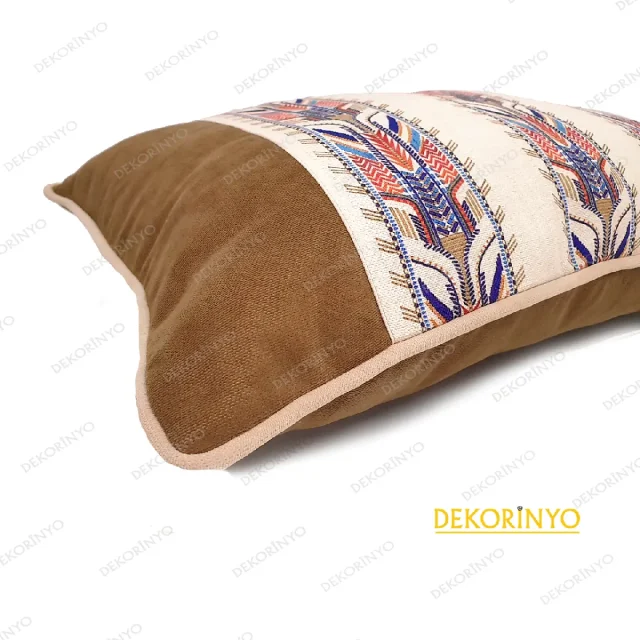 Marin Aztek Motifli Biyeli Dikdörtgen Kırlent