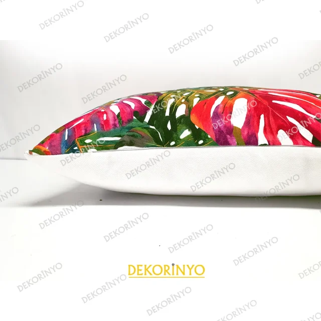 Monstera Yaprakları Desenli Kare Kırlent