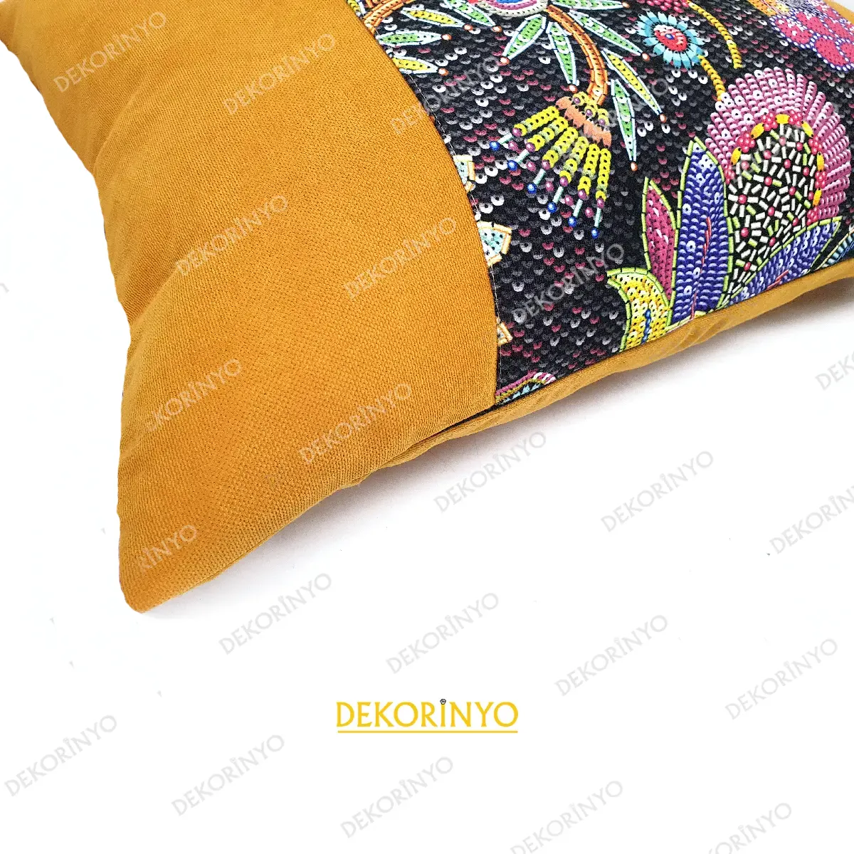 Payet Çiçek Desenli Dikdörtgen Kırlent