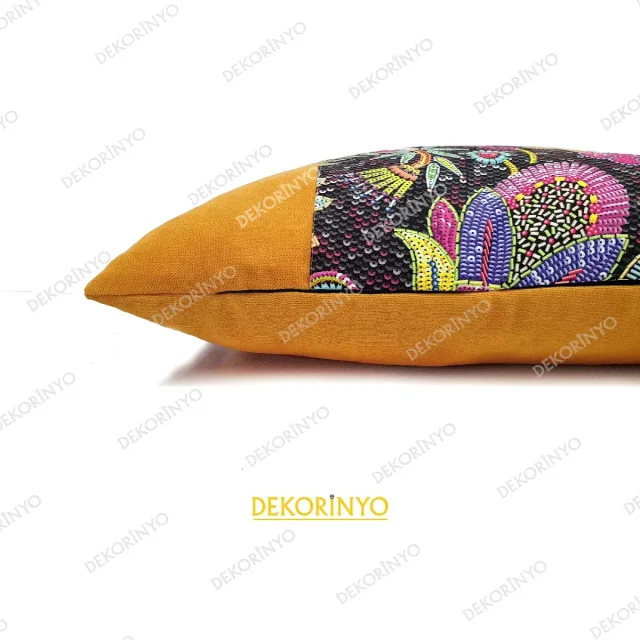 Payet Çiçek Desenli Dikdörtgen Kırlent