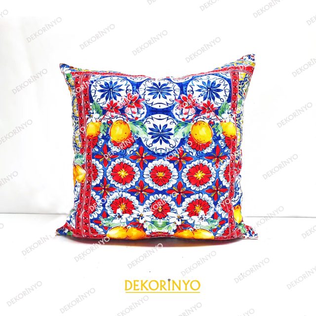 Seramik Motifli Limon Desenli Kırlent