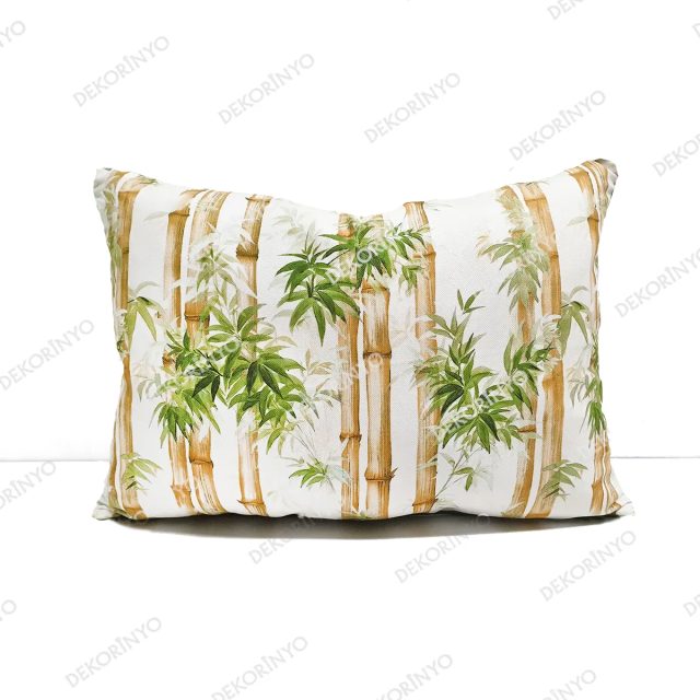 Bambu ve Yapraklar Desenli Kırlent