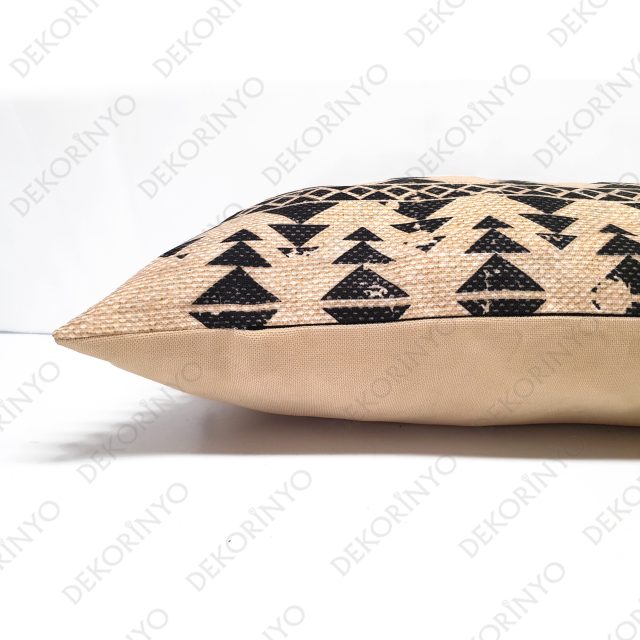 Keten Aztek Motifli Dikdörtgen Kırlent