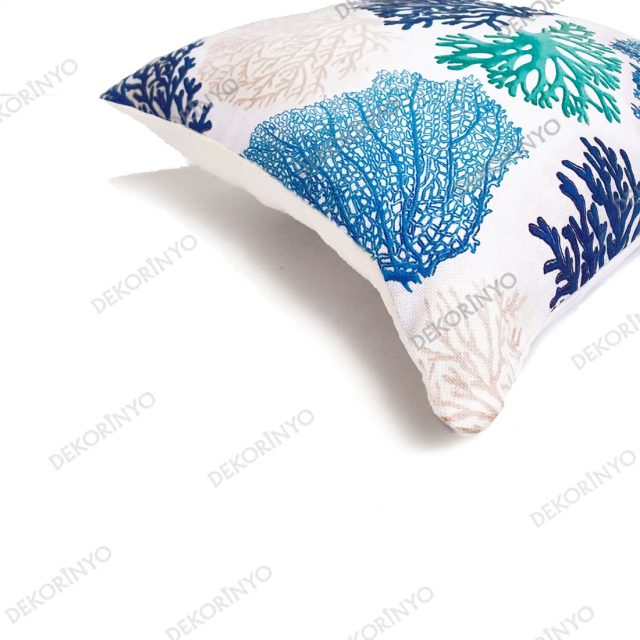 Mavi Mint Mercanlar Desenli Kırlent