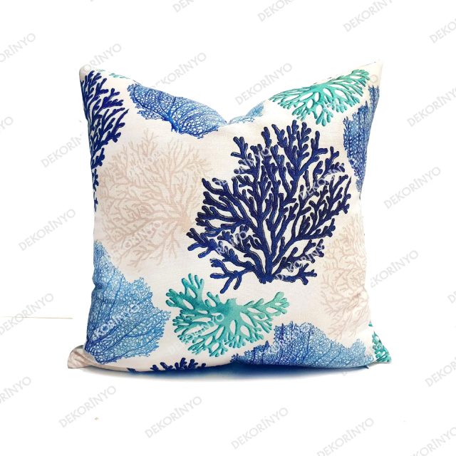 Mavi Mint Mercanlar Desenli Kırlent