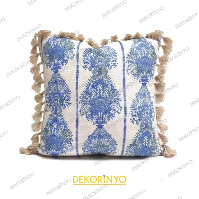 Oryantal Damask Desenli Püsküllü Kırlent