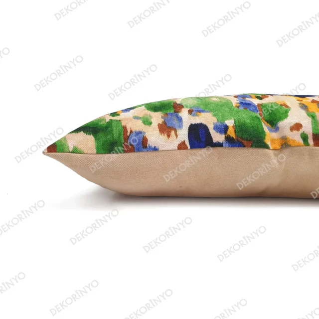 Sulu Boya Batik Çiçekler Dikdörtgen Kırlent