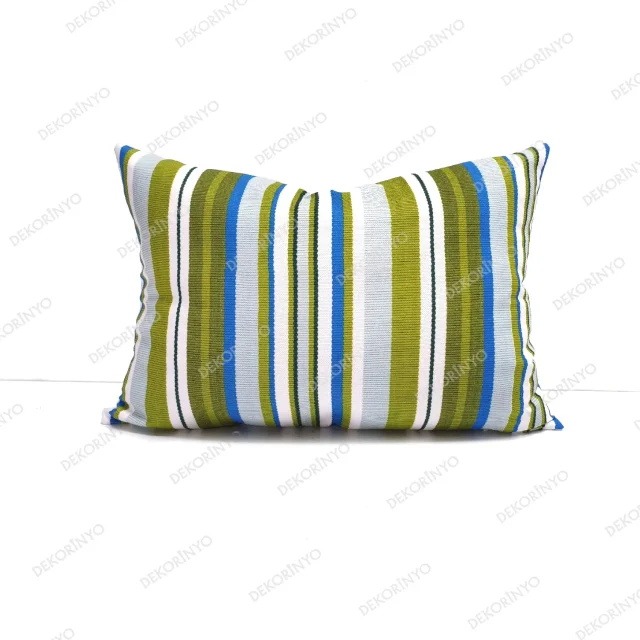 Dokuma Efekt Mavi Yeşil Çizgili Kırlent