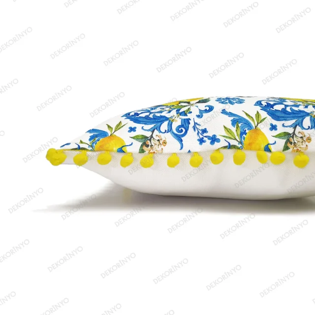 Barok Damask Motifli Ponponlu Kırlent