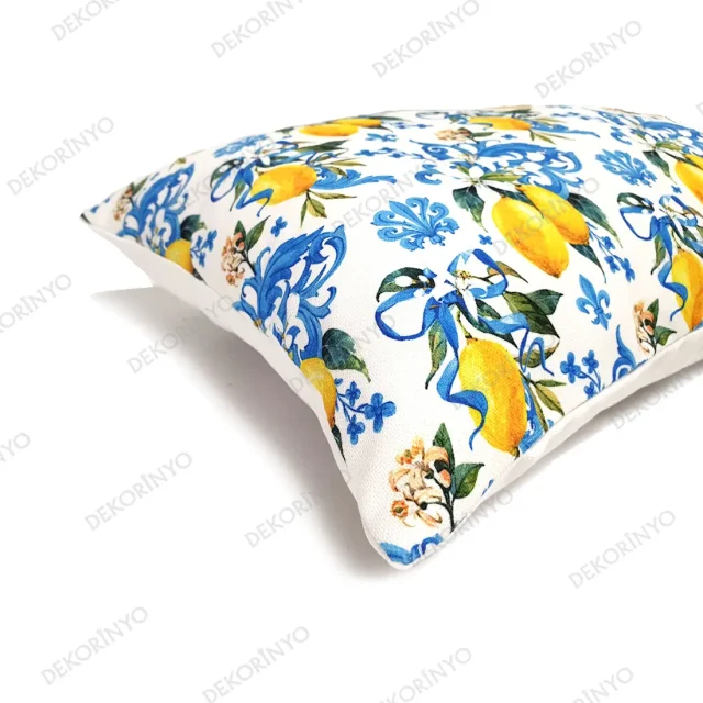 Barok Damask Limon Motifli Dikdörtgen Kırlent
