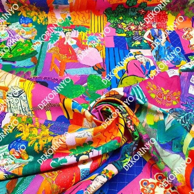 Gamze Gürbüz Tasarım Sanatsal Frida Desenli Kumaş