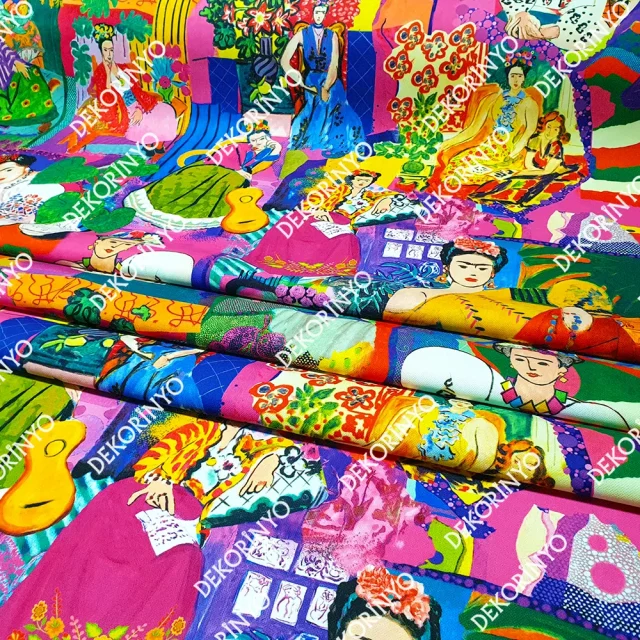 Gamze Gürbüz Tasarım Sanatsal Frida Desenli Kumaş