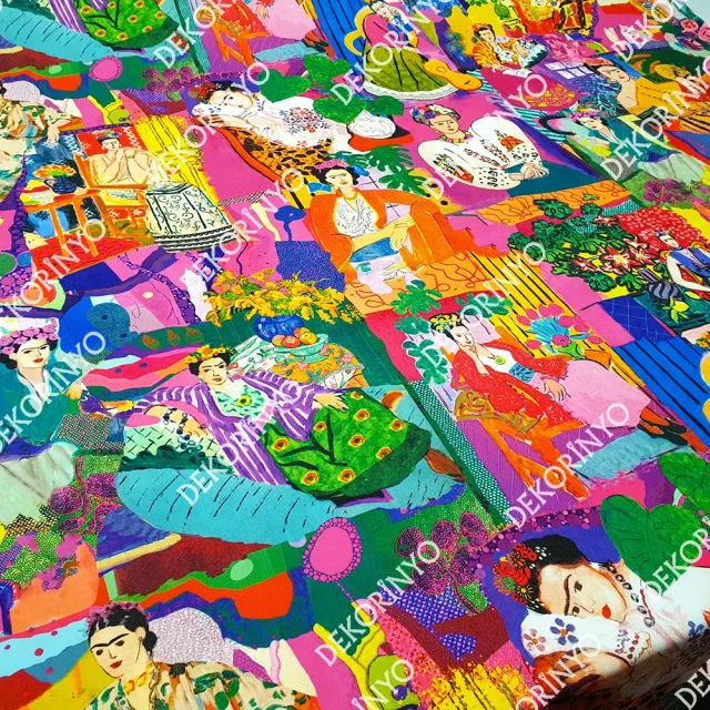 Gamze Gürbüz Tasarım Sanatsal Frida Desenli Kumaş