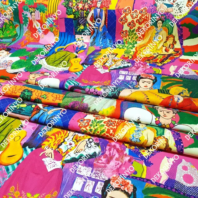 Gamze Gürbüz Tasarım Sanatsal Frida Desenli Kumaş