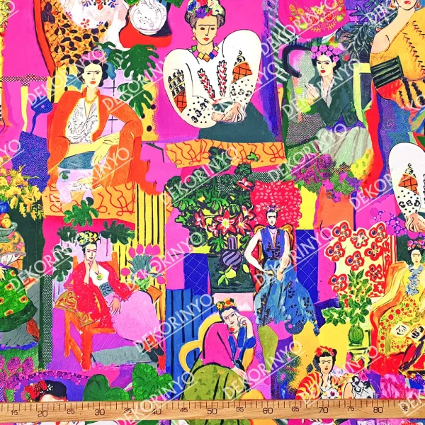Gamze Gürbüz Tasarım Sanatsal Frida Desenli Kumaş