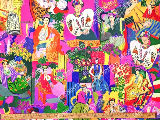 Gamze Gürbüz Tasarım Sanatsal Frida Desenli Kumaş