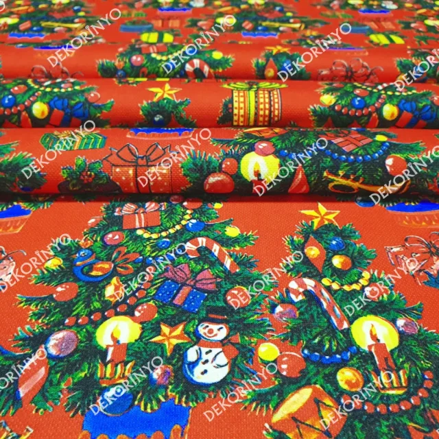 Süslü Çam Ağaçları Desenli Kumaş