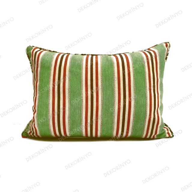 Keten Efektli Retro Çizgili Kırlent