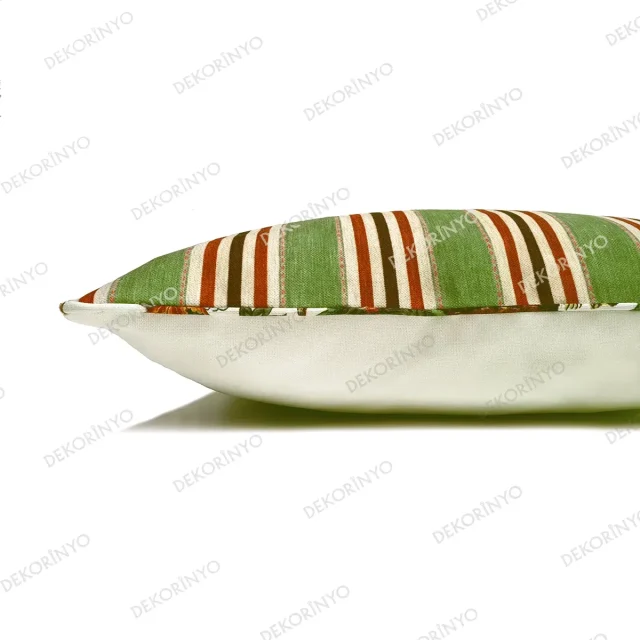 Keten Efektli Retro Çizgili Kırlent