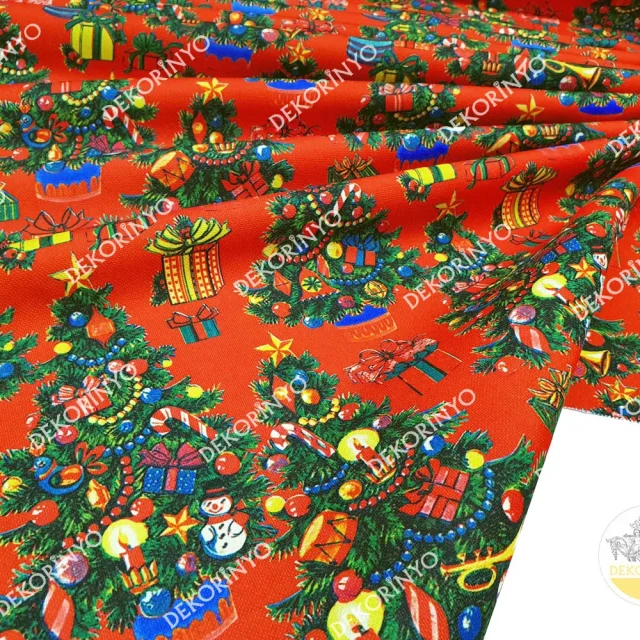 Süslü Çam Ağaçları Desenli Kumaş