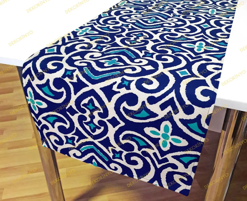 Damask Marin Desenli Runner