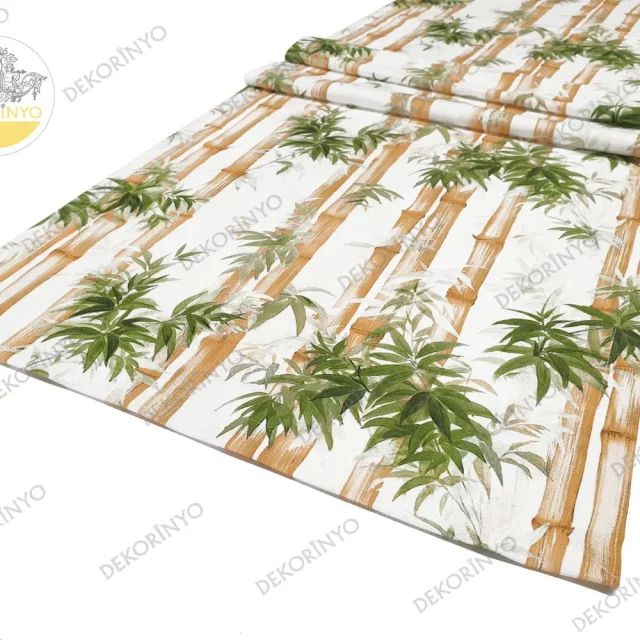 Bambu Ağaçları ve Yapraklar Desenli Runner