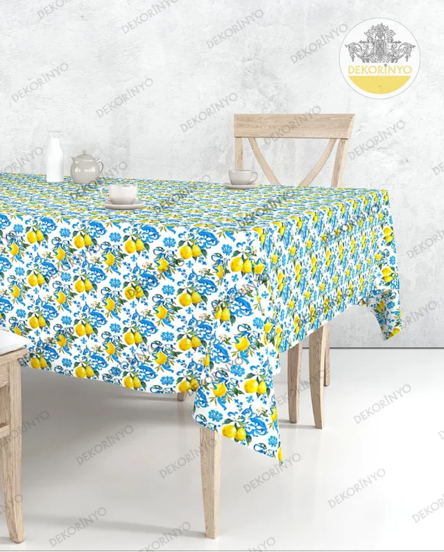 Barok Damask Limon Motifli Masa Örtüsü