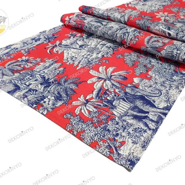 Canlı Mercan Toile Blanc Desenli Runner