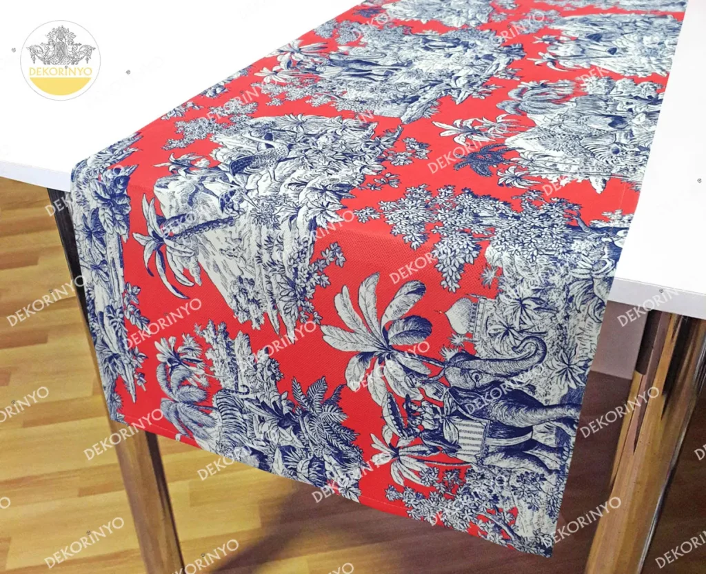 Canlı Mercan Toile Blanc Desenli Runner