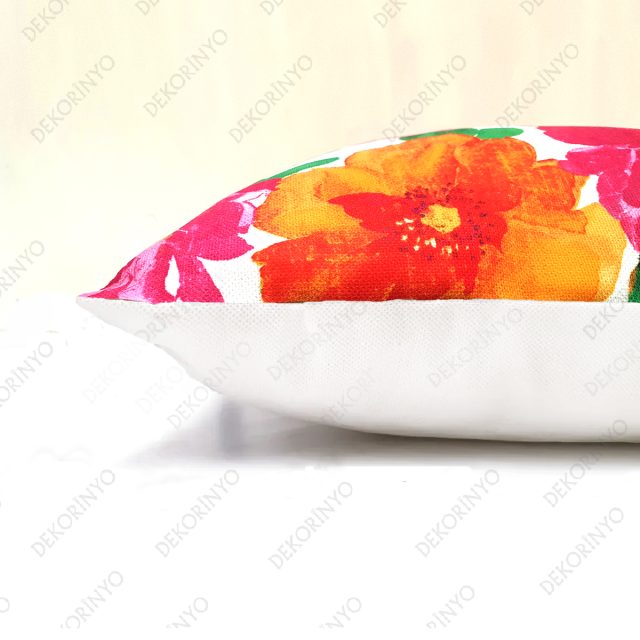 Fuşya Turuncu Güller Desenli Kırlent