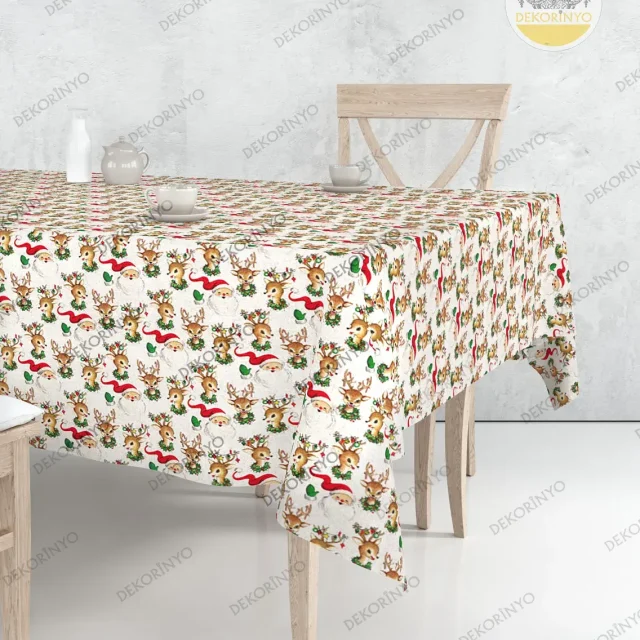 Yılbaşı Geyikleri ve Noel Baba Masa Örtüsü