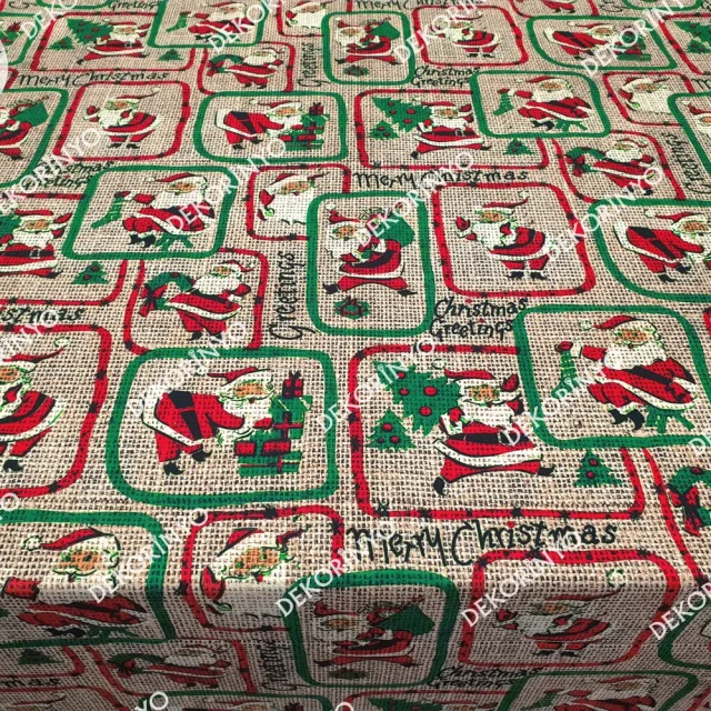 Jüt Görünümlü Noel Baba Desenli Kumaş