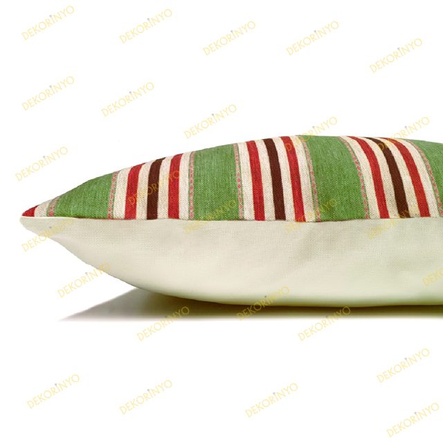 Keten Efektli Retro Çizgili Kırlent