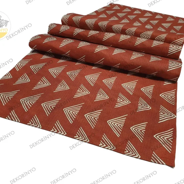 Kızıl Kahve Piramitler Desenli Bohem Runner