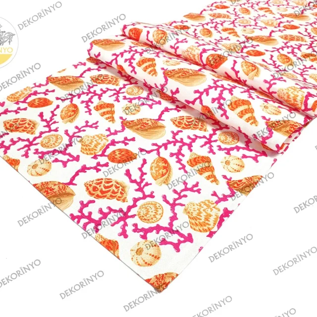 Mercan ve Deniz Kabuğu Desenli Runner