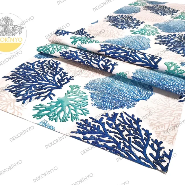 Mavi Mint Mercanlar Desenli Runner