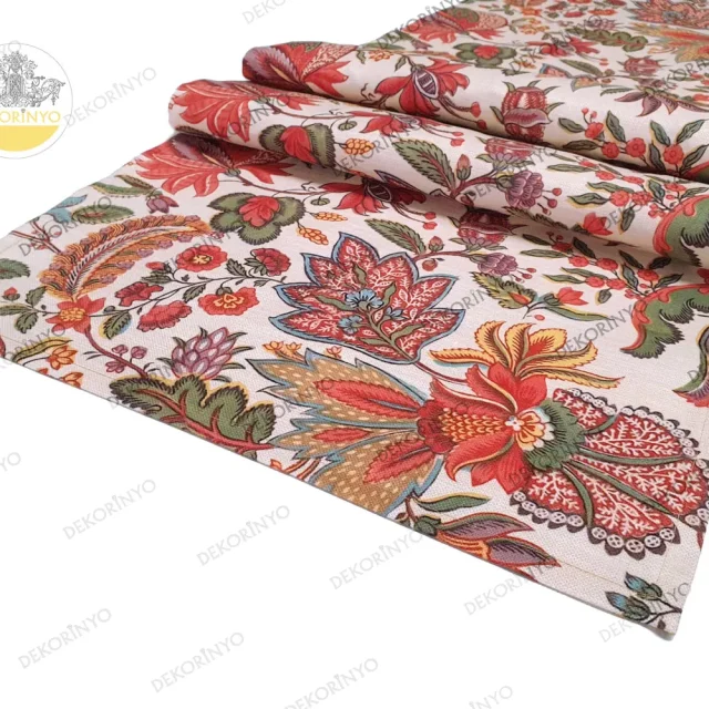 Retro Çiçek Motifli Runner