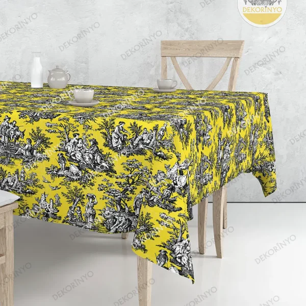 Sarı Rönesans Toile Desenli Masa Örtüsü