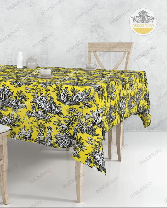Sarı Rönesans Toile Desenli Masa Örtüsü