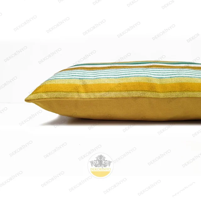 Sarı Yeşil Vintage Çizgili Kırlent