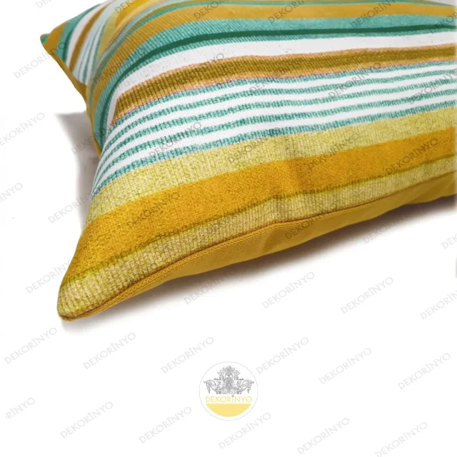 Sarı Yeşil Vintage Çizgili Kırlent