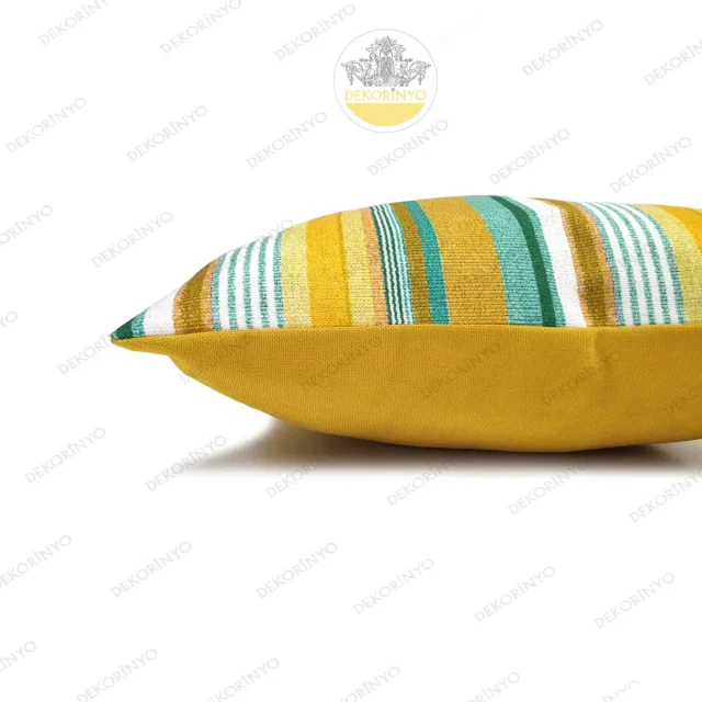 Sarı Yeşil Vintage Çizgili Kırlent