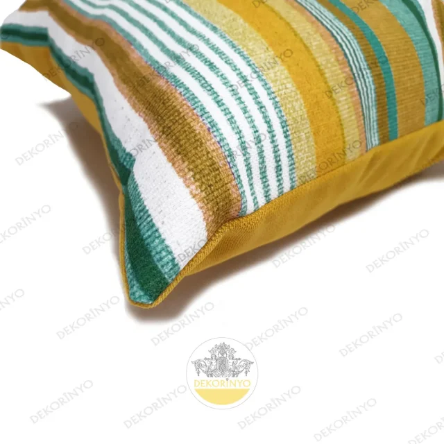 Sarı Yeşil Vintage Çizgili Kırlent