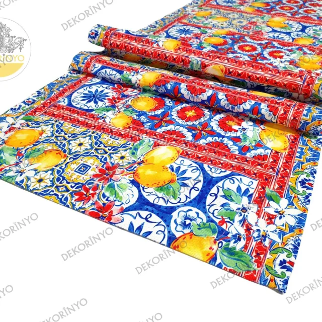 Seramik Motifleri ve Limonlar Desenli Runner