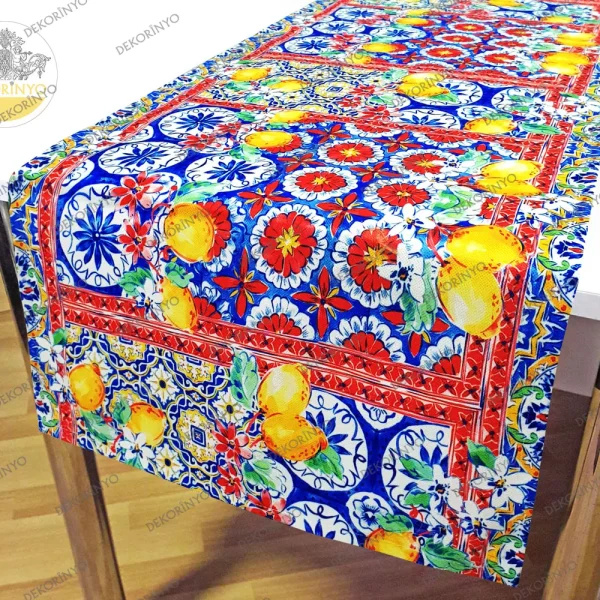 Seramik Motifleri ve Limonlar Desenli Runner